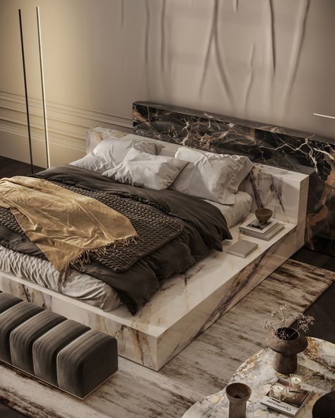 Luxury Bachelor Pad, Marble Bed, Glam Interior Design, Bedroom Ideas Aesthetic, Stair Railing Design, Country House Design, Grey Bedroom, Interior Architect, Small Room Bedroom