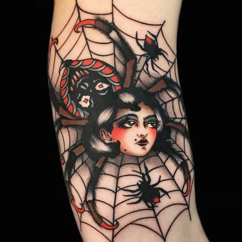 Traditional Tattoo Halloween, Halloween Tattoo Flash, Square Tattoo, Spider Web Tattoo, Art Flash, Web Tattoo, Bug Tattoo, Traditional Tattoo Sleeve, Spider Tattoo