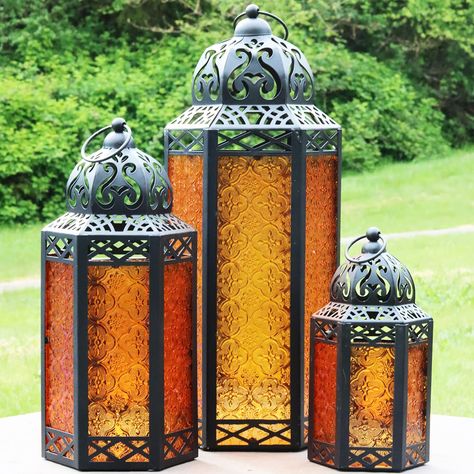 Middle Eastern Decor, Outdoor Candle Lanterns, Moroccan Candles, Indoor Home Decor, Decorative Set, Moroccan Interiors, Lantern Candle Decor, Halloween Lanterns, Moroccan Lanterns