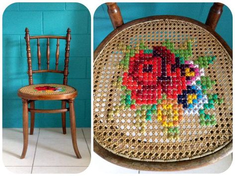 Unique Cross Stitch, Thrifted Home Decor, Modern Interior Decor, Contemporary Embroidery, Painted Chairs, Three Sisters, Needlepoint Patterns, Winter Blues, Crafty Projects