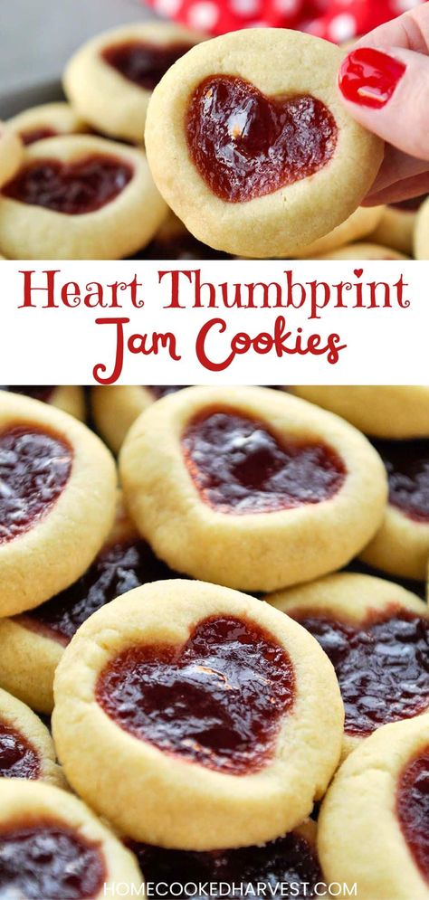 Heart Peanut Butter Cookies, Jelly Heart Cookies, Heart Jam Cookies Recipe, Jam Jam Cookies, Jam Pastries, Jam Drop Cookies, Heart Jam Cookies, Strawberry Jam Cookies, Bake Bar