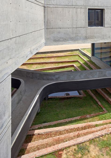 This Indian factory is designed to flood during monsoon rains Sameep Padora, Sponge City, Factory Building, Concrete Building, Flood Zone, Concrete Structure, Modern Landscaping, Brutalism, Architectural Inspiration