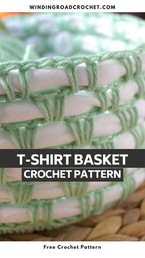 Winding Road Crochet, Chunky Yarn Crochet, Scrap Yarn Crochet, Crochet Rag Rug, Crochet Basket Pattern Free, Crochet Storage Baskets, Yarn Basket, Tshirt Yarn, Coiled Fabric Basket