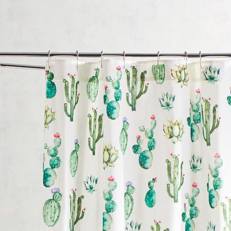 Watercolor Cactus Shower Curtain | Pier 1 Imports Cactus Bathroom, Vibe Bathroom, Cactus Shower Curtain, Kids Shower Curtain, Flower Shower Curtain, Bathroom Themes, Flower Shower, Green Cactus, Floral Shower Curtains