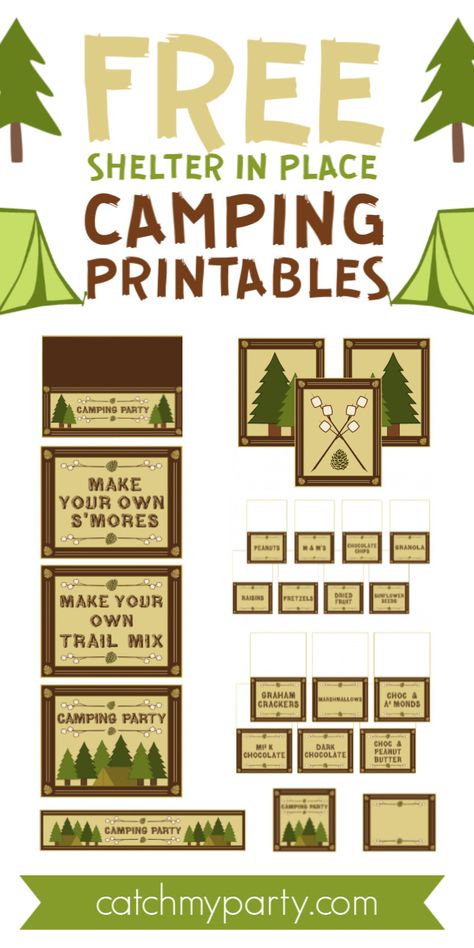 Free Printable Camping Clipart, Camping Retirement Party, Camping Decorations Party, Camping Signs Diy Free Printable, Camping Party Theme Decorations, Camping Bday Party Ideas, Camping Decorations For Classroom, Camping Free Printables, Camping Printables Free