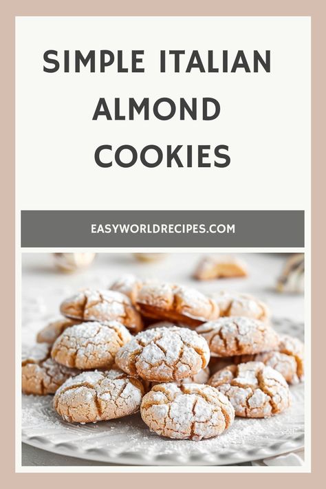 Explore the exquisite world of Italian Amaretti Cookies - a delightful treat made with almond flour, sugar, and egg whites. Savor the authentic taste and texture of these traditional almond cookies by trying out this quick and easy recipe. Elevate your baking skills and captivate your taste buds with every bite of these elegant cookies. Impress your family and friends or indulge in a moment of pure bliss by creating your batch today! Amaretti Cookies Italian, Almond Biscotti Recipe Italian, Almond Treats, Almond Flour Sugar Cookies, Worlds Best Cookies, Authentic Italian Desserts, Almond Paste Cookies, Amaretti Cookie Recipe, Almond Paste Recipes