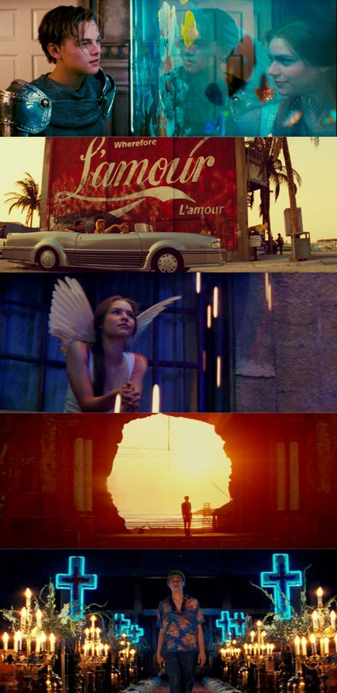 Romeo + Juliet (1996), d.  Baz Luhrmann, d.p. Kim Marks Romeo + Juliet Aesthetic, Juliet 1996, Romeo Juliet 1996, Francis Wolff, Romeo Und Julia, Baz Luhrmann, Septième Art, Movie Shots, Film Studies