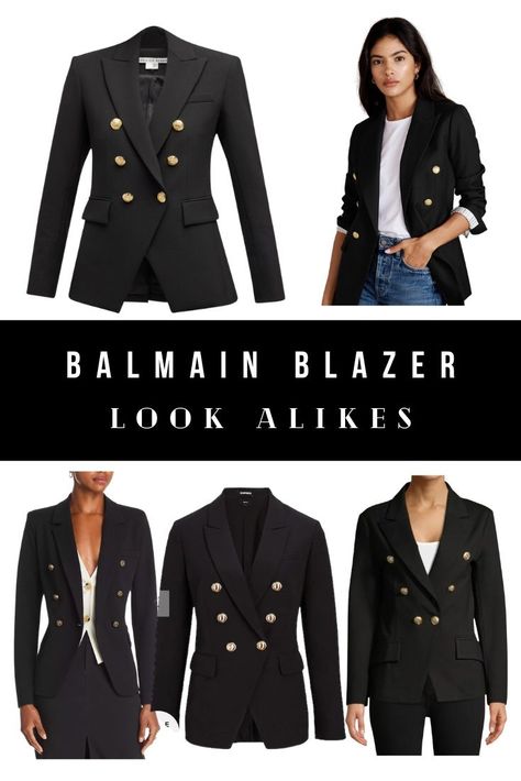 Best Balmain Blazer Look Alikes and Jacket Alternatives - Sonia Begonia Blazer Alternatives, Black Balmain Blazer Outfits, Balmain Tweed Jacket, Balmain Embellished Jacket, Look Alikes, Blazer Look, Balmain Style, Trendy Blazers, Balmain Jacket