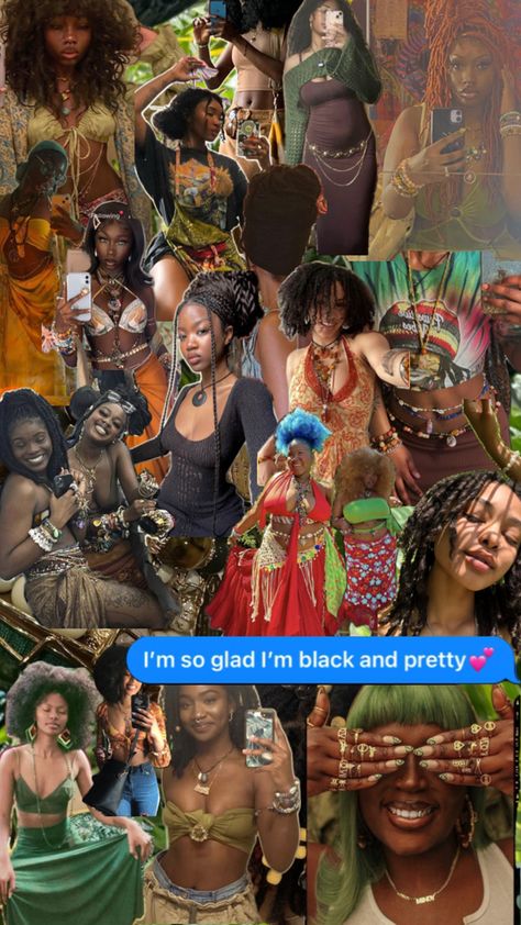 Black girls are so beautiful I honestly love being having melanin Earthy Black Woman, Earthy Aesthetic Outfits, Hippie Boho Outfits, Earthy Outfits Aesthetic, Black Hippy, Spiritual Fashion, Boho Inspo, Plus Size Baddie Outfits, I Love Being Black