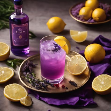 Lavender lemonade with Empress Gin, lemons on the table along with lavender sprig Lemonade Aesthetic, Empress Gin, Culinary Lavender, Lavender Syrup, Lavender Lemonade, Butterfly Pea, Alcoholic Beverages, Summer Love, How To Squeeze Lemons