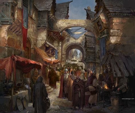 https://www.artstation.com/artwork/gewYe Fantasy Market, Fantasy Village, Fantasy Town, Concept Art World, Street Painting, Paintings Abstract, 다크 판타지, Pencil Sketches, Fantasy City