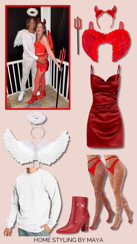 devil and angel halloween costumes, devil halloween costume for women, angel halloween costume for men Devil And Angel Halloween Costumes, Devil Halloween Costume For Women, Devils Couple Costume, Cute Couples Halloween Costumes, Cute Couples Halloween, Angel Halloween Costume, Angel And Devil Costume, Devil And Angel, Devil Halloween Costume