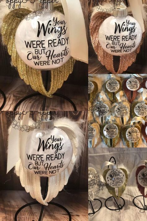 Christmas Ornament In Memory Of Loved One Diy, Memorial Ornaments With Pictures, In Memory Christmas Ornaments Diy, In Memory Ornaments Diy, Remembering Loved Ones At Christmas, Angel In Heaven Ornament, Diy Ornaments Memorial, In Loving Memory Ornaments Diy, In Memory Crafts