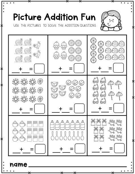 math worksheets Introduction To Addition Kindergarten, Addition Pictures Worksheet, Basic Addition Worksheets Kindergarten, Math Addition Worksheets Kindergarten, Addition Kindergarten Activities, Maths Activity For Class 1, Maths Interventions, Maths Worksheets For Kindergarten, Math For Kindergarten Worksheets