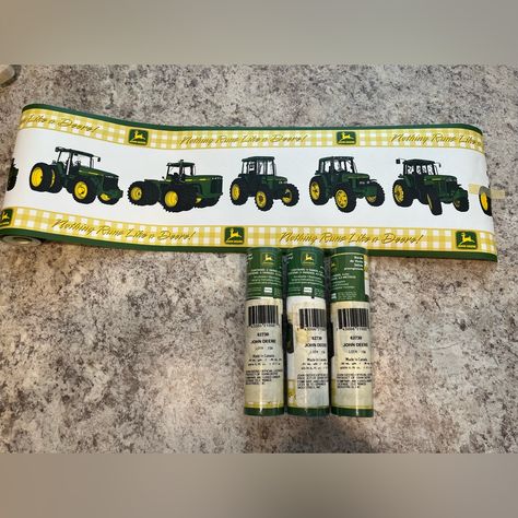 New Vintage John Deere Wallpaper Border X4 Five Yards Each, Pre-Pasted Tractor Farmer Farm Boy Man Office Bedroom John Deere Wallpaper, Tractor Boys Room, John Deere Nursery, Os Wallpaper, Man Office, Farm Boys, John Deere Tractors, Wallpaper Border