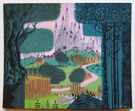 Sleeping Beauty Eyvind Earle Concept Painting - ID: mayearle19914 | Van Eaton Galleries Sleeping Beauty Art, Concept Art Landscape, Eyvind Earle, Sleeping Beauty 1959, Animation Disney, Sleeping Beauty Castle, Color Key, Art Couple, Disney Concept Art