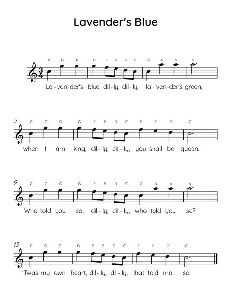 "\"Lavender's Blue\" easy piano sheet music with letters and lyrics is perfect for beginner piano players." Piano Letters Songs, Keyboard Songs, Piano Music With Letters, Easy Piano Music, Piano Songs Sheet Music, Piano Tutorials Songs, Sheet Music With Letters, Piano Songs For Beginners, Piano Sheet Music Letters