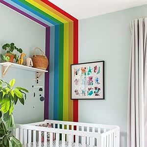 astrkiz Colorful Bold Rainbow Wall Border Stickers Peel and Stick, Self Adhesive PVC Rainbow Wall Art Decor, Wall Waist Sticker Rainbow Decals for Kids Room Playroom Door, 125.98" x 15.75" Playroom Door, Kids Room Rainbow, Boys Room Mural, Rainbow Wall Mural, Pastel Rainbow Wall, Boho Rainbow Wall, Girl Bed, Wallpaper Large, Cloth Diy