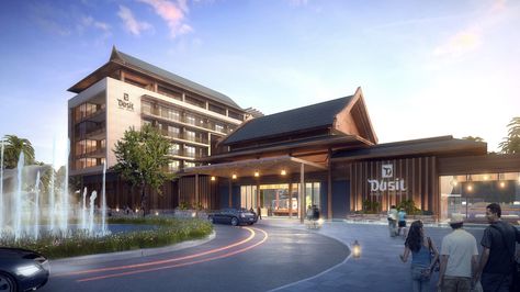 Haikou Wuyuan River Dusit Resort Hotel Landscape Design Plan, Resort Facade, Hotel Design Architecture, Hotel Landscape, Planned Community, Hotel Exterior, Resort Architecture, Hotel Plan, Hotel Entrance