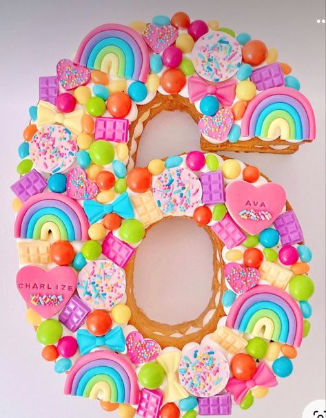 Number 6 Cake, Easy Birthday Cakes, Easy Kids Birthday Cakes, Cakes For Kids, Kids Birthday Cakes, 6th Birthday Girls, Number Birthday Cakes, 6th Birthday Cakes, Rainbow Birthday Cake