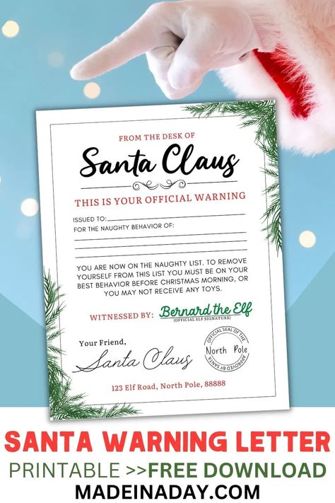 Grab a printable Santa warning letter to remind your kids that Santa is always watching! Great for keeping the kids on their best behavior all year long! naughty list letter from santa, warning letter from santa, naughty letter from santa, Santa Warning Letter, Christmas Delights, Letter From Santa, Always Watching, What Is Christmas, Elf Ideas, Christmas Favorites, Christmas Pins, From Santa