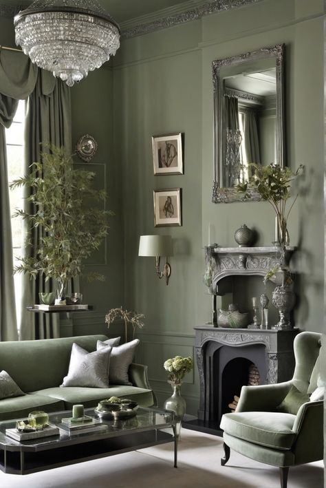 What’s the Ultimate Luxury with Sage Green and Pewter? Sitting Room Magic Explored [2024] #Ad #homedecor #homedesign #fixhome #Painthome #interiorarchitecture Green Colour Drench Living Room, Sage Green Interior Design, Green Sitting Room, Grey And Green Living Room, Green And Grey Living Room, Living Room Ideas Blue, Green And Blue Living Room, Olive Walls, Room Ideas Blue