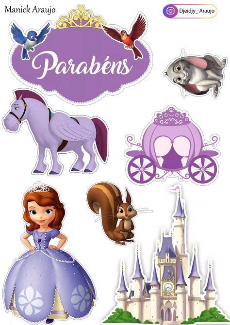 Princesa Sofia Em 2020 | Decoração Bela E Fera, Topper De Sophia Topper Printable, Topper Princesa Sofia, Disney Castle Cake Topper, Princess Sofia Cupcakes, Sofia Birthday Cake, Rapunzel Cake Topper, Princess Sofia Cake, Lego Cake Topper, Sofia Cake