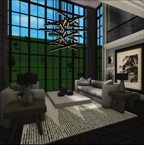 Blocksburg Houses Ideas Modern, Morden Bloxburg Living Room, Boo Burg Modern House, Black Modern House Bloxburg, Modern Loft Bloxburg, Bloxburg Living Room Ideas Modern Big, 2 Story Living Room Bloxburg, Bloxburg Kitchen Ideas Modern Big, Bloxburg Glass House