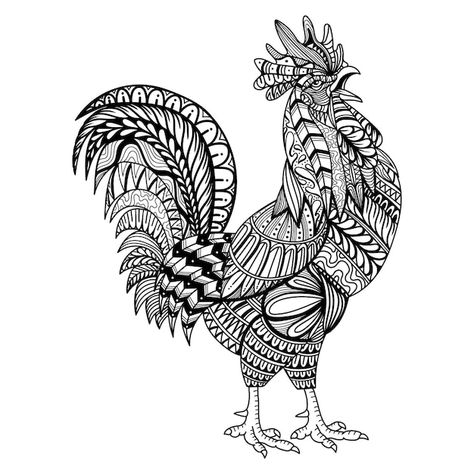 Vector rooster chicken mandala zentangle... | Premium Vector #Freepik #vector Bird Mandala, Zentangle Animals Art, Rooster Illustration, Linocut Artists, Zentangle Animals, Mandala Design Art, Doodle Art Designs, Zentangle Art, Zentangle Patterns