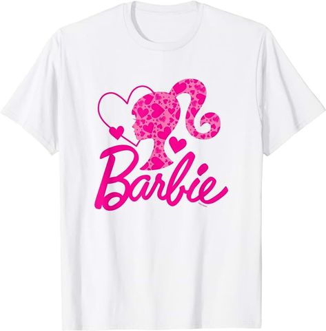 Barbie Monogram Shirt, Barbie Tee Shirt, Barbie Tshirt Ideas, Barbie Shirt Ideas, Barbie Shirt Outfit, Barbie Prints, Barbie Outfit Ideas, Pink Heart Logo, Barbie Svg