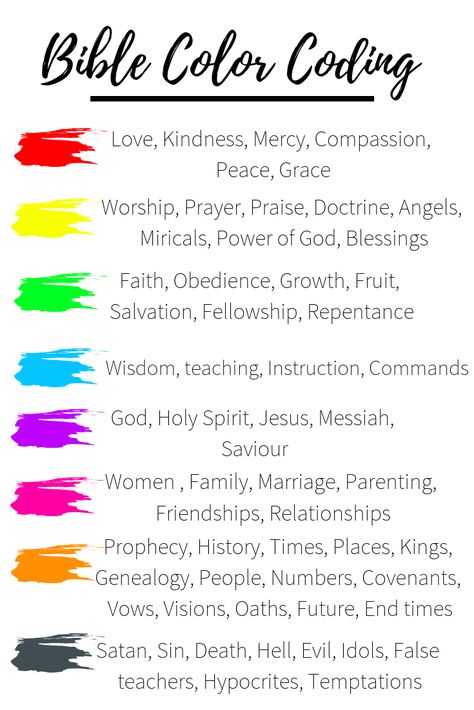 A color code reference sheet to highlight verses as you study God’s word Christian Colors Meaning, Bible Highlighter Color Code, Bible Color Code Key, Color Coding Your Bible, Bible Study Color Coding Simple, Bible Color Coding Simple, Bible Journaling Color Coding, Color Code Bible Highlighting, Bible Highlighting System Simple