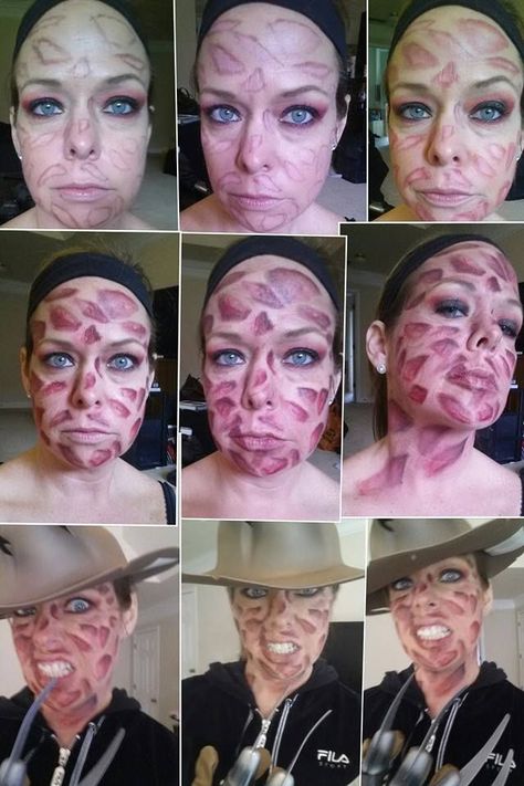 Female Freddy Krueger Makeup, Fantasia Freddy Krueger, Injury Reference, Freddy Krueger Makeup, Freddy Krueger Costume, Horror Cosplay, Horror Costume, Horror Makeup, Face Painting Halloween