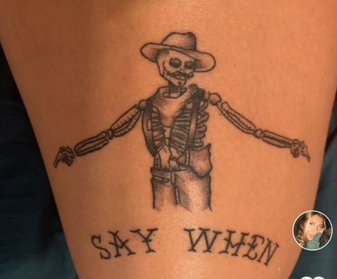 Grunt Style Tattoo, Country Leg Sleeve Tattoo, Western Brand Tattoo Ideas, Western Stomach Tattoos, Punchy Tattoos Men, Simple Western Tattoos Men, Western Wrap Around Tattoo, Punchy Western Thigh Tattoos, Only Human Tattoo