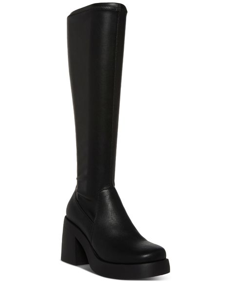 in stock Tall Black Boots Platform, Girls Boots Outfit, Black Long Boots, Long Boots For Women, Steve Madden Black Boots, Sorority Rush Outfits, Lug Sole Booties, Madden Girl Boots, Long Black Boots