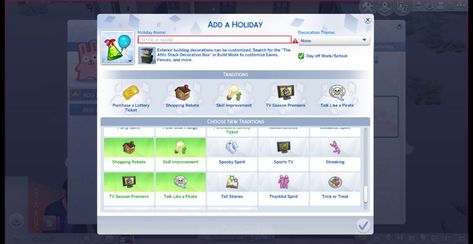 Mod The Sims - Make Hidden Holiday Traditions Selectable Sims 4 Seasons, Sims 4 Traits, Name Decorations, Sims 4 Cc Kids Clothing, Day Off Work, Lottery Tickets, Pet Day, Electronic Art, Cc Finds