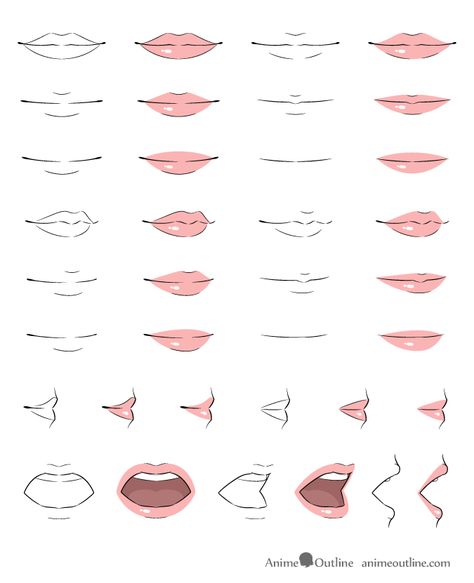 Anime lips drawing examples Anime Lips Drawing, Female Lip Drawing, Anime Mouths, Anime Lips, Lip Drawing, Easy Drawing Steps, Lip Tutorial, Mouth Drawing, Drawing Lesson