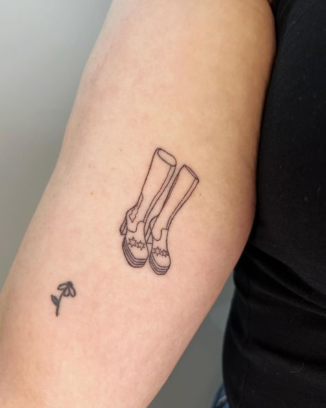 handpoked custom design for Annabelle! the coolest gogo boots 🌟 next to a healed flower from a few months ago 🙃 this was so fun dm or use the link in my bio to book your custom or flash tattoo :) !! @harmlesstattoo Braintree, Essex #abbatattoo #gogoboottattoo #finelinetattoo #cutetattoo #smalltattoo #handpokedtattoo #sticknpoke #handpoke #essextattoo #hertfordshiretattoo #suffolktattoo #handpokeartist Gogo Boots Tattoo, Ciggerate Tattoo, Boots Tattoo, Boot Tattoo, Bestie Tats, Teenage Rebellion, Hand Poked Tattoo, Stick N Poke, Hand Poke