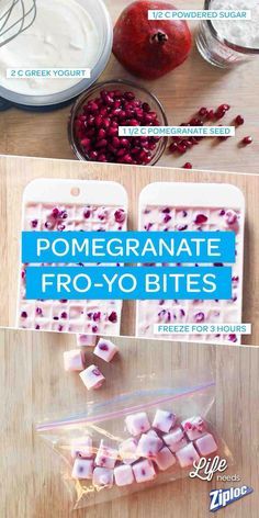 Frozen Yogurt Bites, Mini Ice Cube Tray, Frozen Greek Yogurt, Resep Smoothie, Yogurt Bites, Summer Snacks, Köstliche Desserts, Pomegranate Seeds, Ice Cube Tray