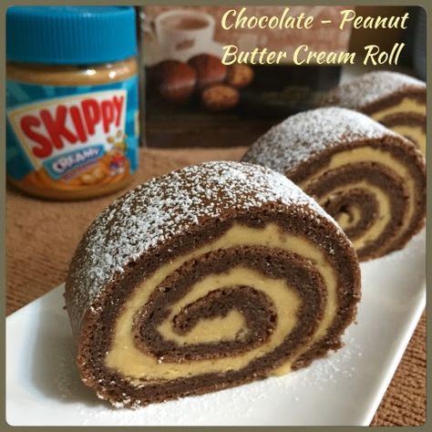 My Mind Patch: Chocolate Roll with Peanut Butter Cream Peanut Butter Cake Roll Recipe, Jelly Roll Cake, Peanut Butter Icing, Peanut Butter Cream, Chocolate Roll Cake, Butter Cream Frosting, Cream Roll, Chocolate Peanut Butter Cake, Cake Rolls