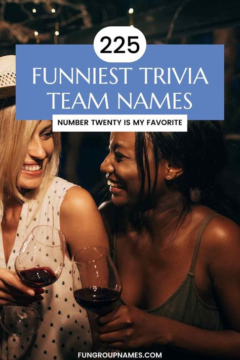 Discover 225+ funny trivia team names to make your next game night a hit! Categories include pop culture, history, tech, and more. Trivia Team Names Funny, Team Names Funny, Mythological Names, Best Team Names, Pop Culture Quiz, Quiz Names, Catchy Names, Trivia Night, Team Games