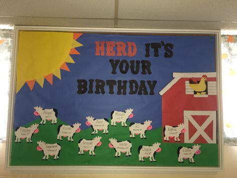 Birthday Board For Daycare, Farm Birthday Board Classroom, September Birthday Boards Preschool, Farm Classroom Theme Bulletin Boards, Sheep Classroom Theme, Farm Preschool Room Decor, Farm Classroom Theme Decor Ideas, Birthday Bulletin Boards For Daycare, August Birthday Board Ideas