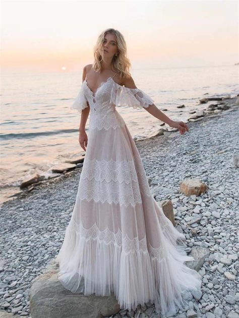 Custom Boho Off Shoulder Wedding Dress Amazing lace Wrap | Etsy Bohemian Beach Wedding Dress, Bohemian Beach Wedding, Popular Wedding Dresses, Chic Wedding Dresses, Beach Bridal Gown, Wedding Dress Champagne, Beach Wedding Dress Boho, Boho Wedding Dress Lace, Backless Wedding