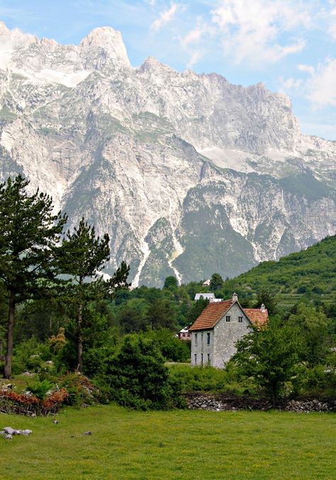 Farmhouse & the Accursed Mountains (Thethi Village, Albania) by David & Bonnie Albania Mountains, Albanian Mountains, Albania Nature, Balkan Mountains, Travel Albania, Hiking Vacations, Montenegro Travel, Visit Albania, Albania Travel