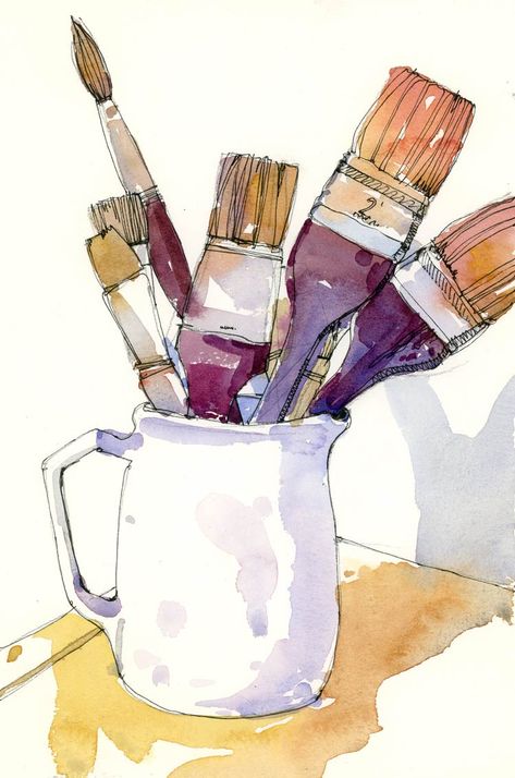 Painting Ideas Watercolor Easy, Pen And Watercolor Art, Shari Blaukopf, Frida Art, The Sketchbook, Watercolor Paintings For Beginners, Watercolor Journal, Watercolour Inspiration, Watercolor Projects