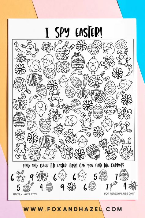 Easter Activity For Kindergarten, Easter I Spy Free Printable, I Spy Spring Free Printable, Easter Activity Sheets Free Printables, Easter Riddles, I Spy Printable, Printable Easter Activities, Easter Puzzles, Easter Worksheets