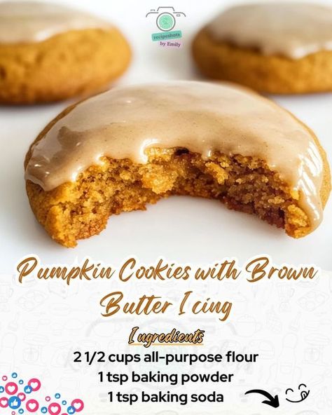 Emily Recipes | Fall isn't complete without these melt-in-your-mouth Pumpkin Cookies with Brown Butter Icing | Facebook Pumpkin Cookies With Brown Butter Icing, Pumpkin Cookies With Glaze Icing, Pumpkin Cookies With Brown Sugar Icing, Brown Butter Pumpkin Cookies, Pumpkin Cookies With Burnt Butter Frosting, Brown Butter Iced Pumpkin Cookies, Pumpkin Cookies Maple Glaze, Cookies With Brown Butter, Brown Butter Icing