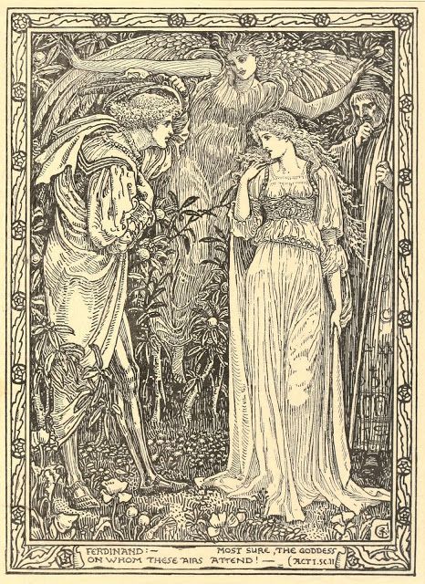 Ferdinand:- Most sure, the Goddess on whom these airs attend! - Act I Sc II ART & ARTISTS: Walter Crane – part 11 Alfred Tennyson, King Author, Edmund Dulac, Pre Raphaelite Art, Walter Crane, Royal Art, Beautiful Book Covers, Fairytale Illustration, Unique Drawings