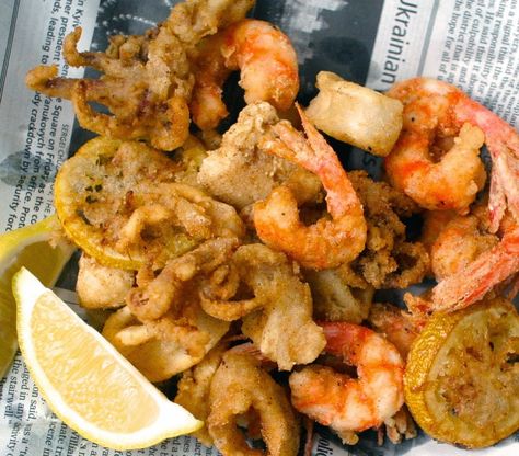 All Our Fingers in the Pie: Fritto Misto Amalfitano Shrimp Fritto Misto, Seven Fishes, Farmers Market Recipes, Canadian Food, Seafood Pasta, Olive Gardens, Olive Garden, Food Cooking, Local Food