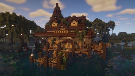 Minecraft Swamp House, Minecraft Swamp, Fragile Rock, Minecraft Aesthetics, Minecraft Medieval Village, Swamp House, Minecraft Build Hacks, Mc Ideas, Mangrove Swamp