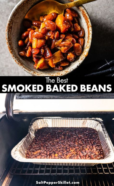 Bush Beans Recipes, Bbq Baked Beans Recipe, Smoked Baked Beans Recipe, Smoked Baked Beans, Veggie Casseroles, Baked Beans From Scratch, Vegetarian Baked Beans, Bbq Veggies, Vegan Bbq Recipes